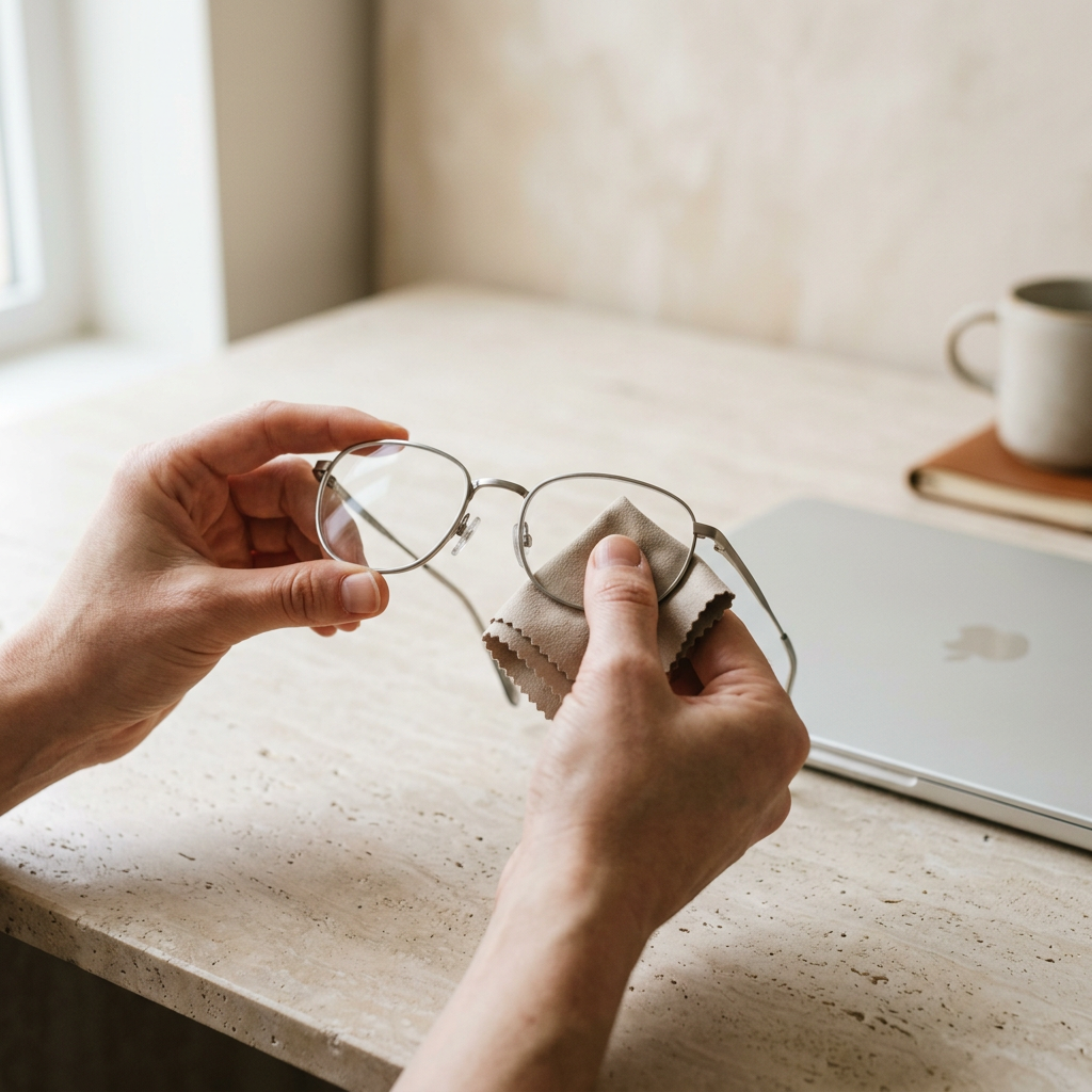 Fibrae Mini cleaning eyeglass lenses dry