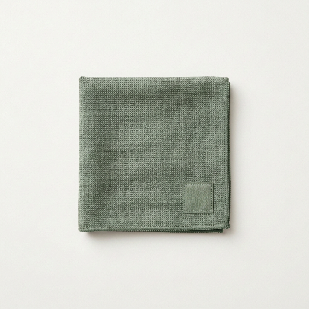 Fibrae Original waffle microfiber towel in green, folded