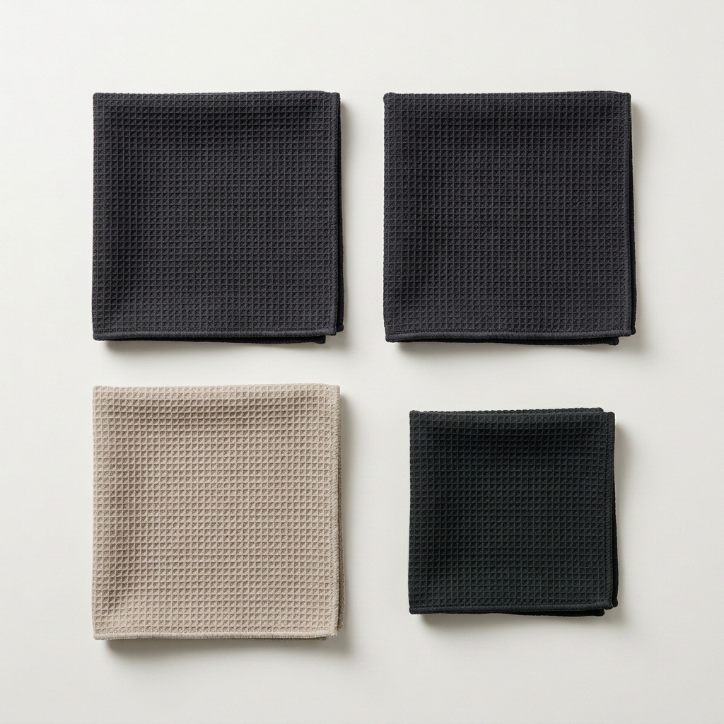 Fibrae Home Kit microfiber towels in black, folded