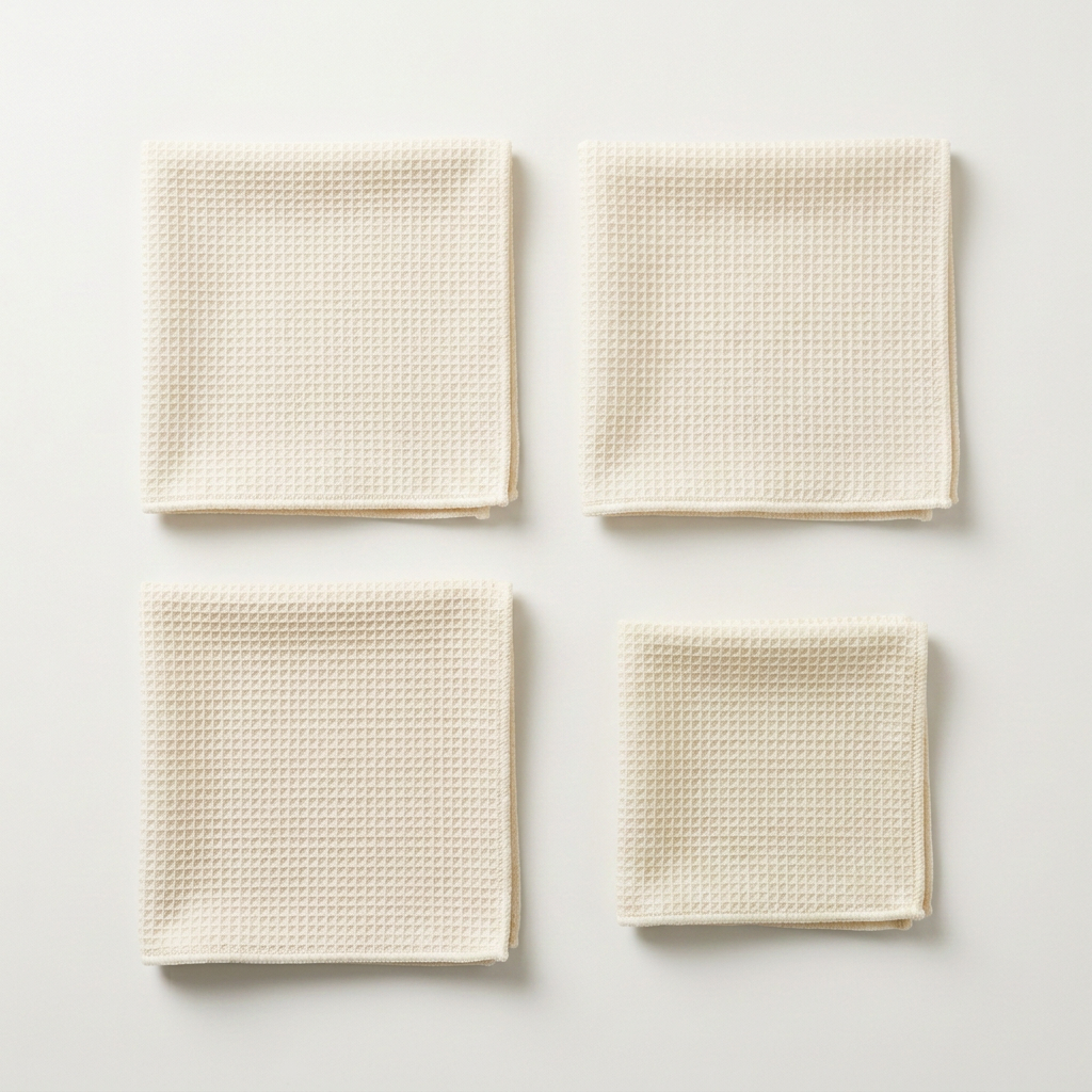 Fibrae Kitchen Kit microfiber towels in white, folded