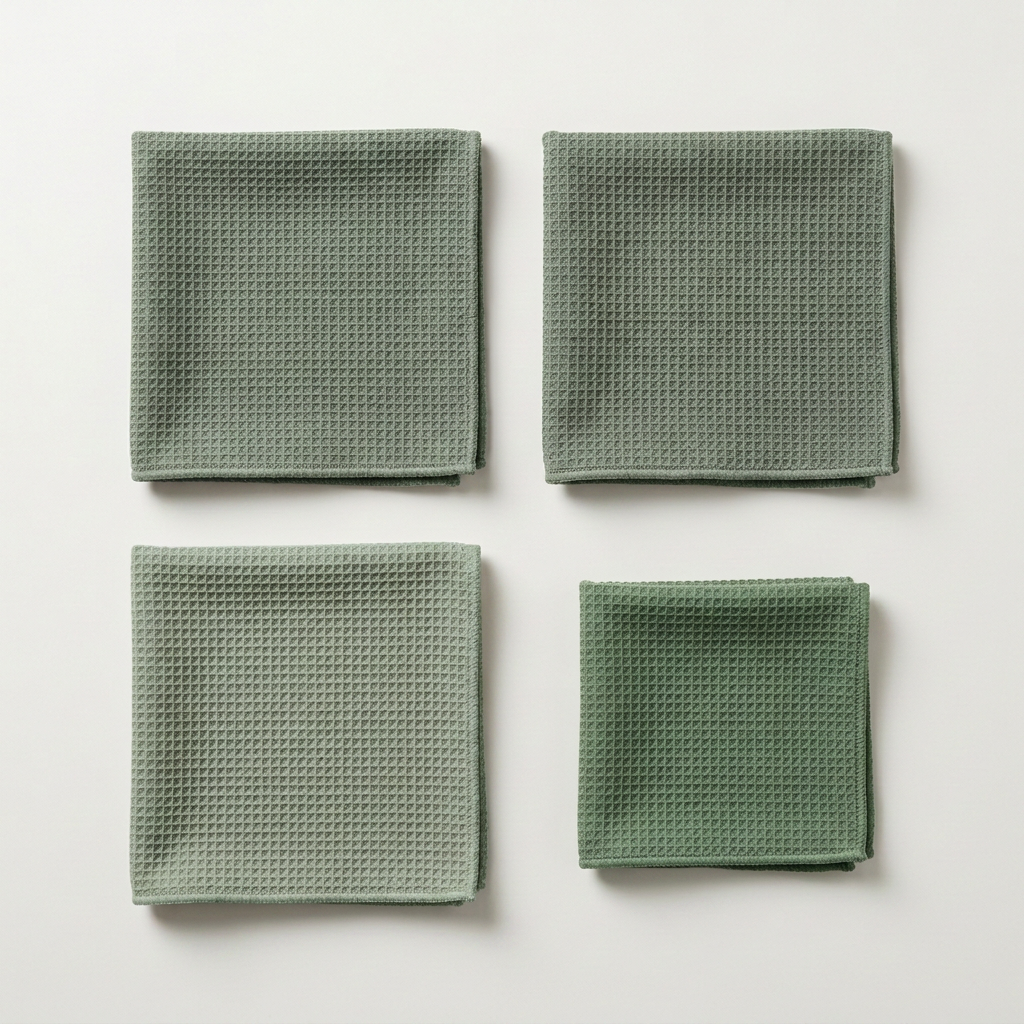 Fibrae Kitchen Kit microfiber towels in green, folded