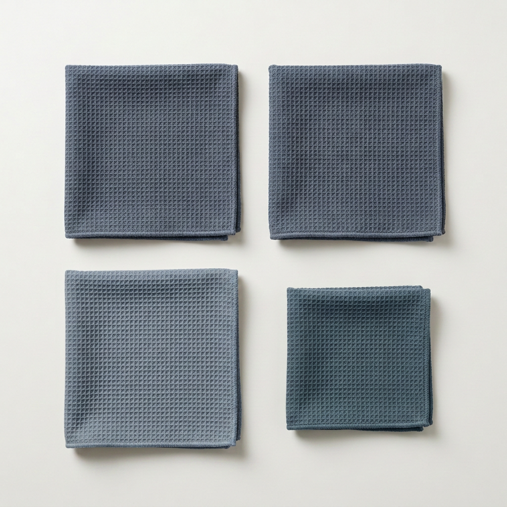 Fibrae Home Kit microfiber towels in blue, folded