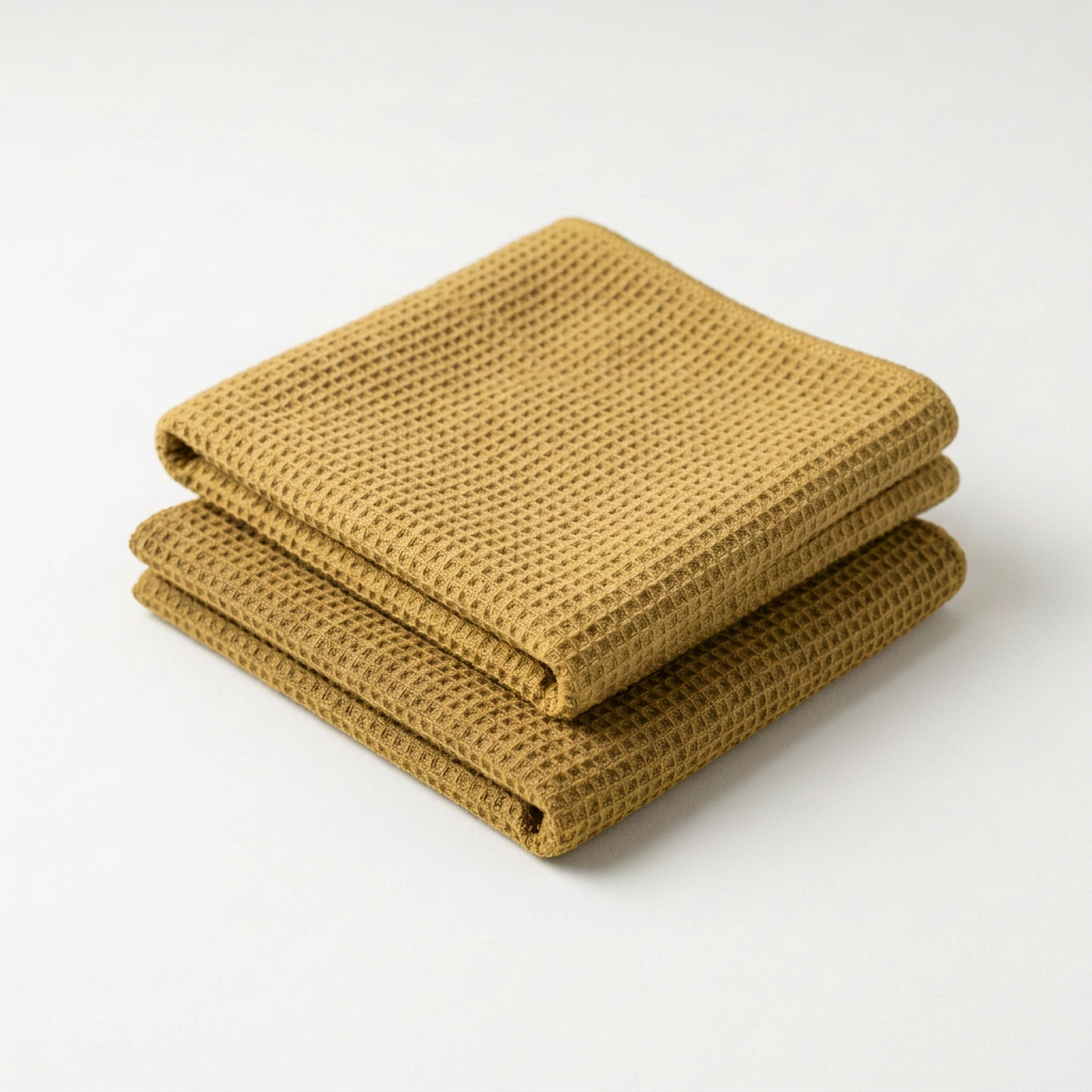 Fibrae Multi-Pack waffle microfiber towels in yellow, folded